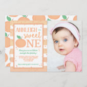 菓子1のモモのテーマの女の子の最初誕生日 招待状 (正面/裏面)