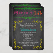 菓子15誕生日の招待状|のネオン黒板 招待状 (正面/裏面)