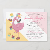 菓子16のかわいいピンクの漫画のフラミンゴの誕生会 招待状 (正面)