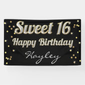 菓子16のきらきら光るなタイポグラフィの金ゴールドの紙吹雪の黒 横断幕 (横)