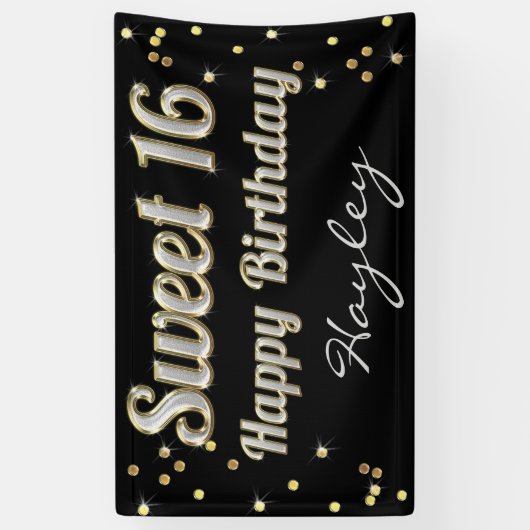 菓子16のきらきら光るなタイポグラフィの金ゴールドの紙吹雪の黒 横断幕 (縦)