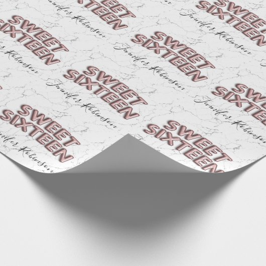 菓子16のばら色の金ゴールドの誕生日は大理石を風船のようにふくらませます ラッピングペーパー (角)