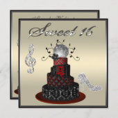 菓子16のディスコの花型女性歌手のケーキ、銀製の輝きのハイヒール 招待状 (正面/裏面)