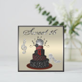 菓子16のディスコの花型女性歌手のケーキ、銀製の輝きのハイヒール 招待状 (スタンド正面)