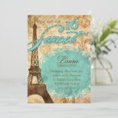 菓子16のパリの招待のエッフェル塔のヴィンテージの青Te 招待状 (スタンド正面)
