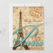 菓子16のパリの招待のエッフェル塔のヴィンテージの青Te 招待状 (裏面)