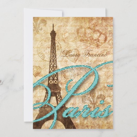 菓子16のパリの招待のエッフェル塔のヴィンテージの青Te 招待状 (裏面)