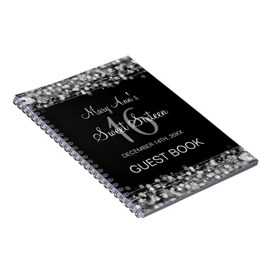 菓子16のパーティーのゲストブックのパーティーの輝きの銀 ノートブック (右側)