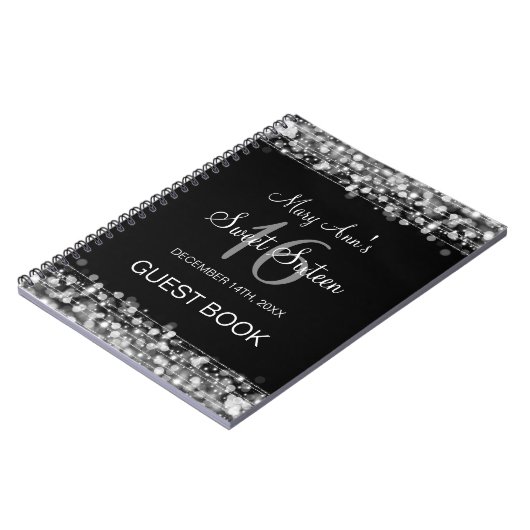 菓子16のパーティーのゲストブックのパーティーの輝きの銀 ノートブック (左側)