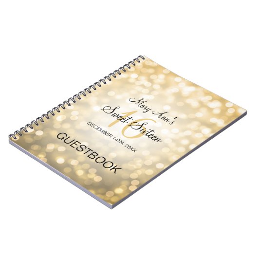 菓子16のパーティーのゲストブックの金ゴールドのグリッターライト ノートブック (左側)
