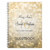 菓子16のパーティーのゲストブックの金ゴールドのグリッターライト ノートブック (正面)