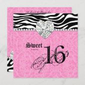 菓子16のパーティーのヒョウのシマウマのレースのハートのダイヤモンド 招待状 (正面/裏面)