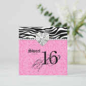 菓子16のパーティーのヒョウのシマウマのレースのハートのダイヤモンド 招待状 (スタンド正面)