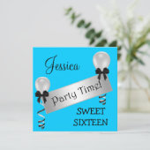 菓子16のパーティーの暗藍色の銀は気球を曲げます 招待状 (スタンド正面)