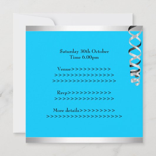 菓子16のパーティーの暗藍色の銀は気球を曲げます 招待状 (裏面)