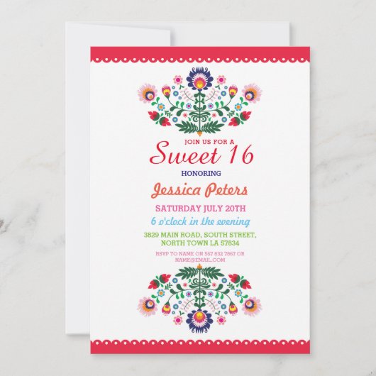 菓子16のパーティーの花のフェスタのメキシコ人の誕生日 招待状 (正面)