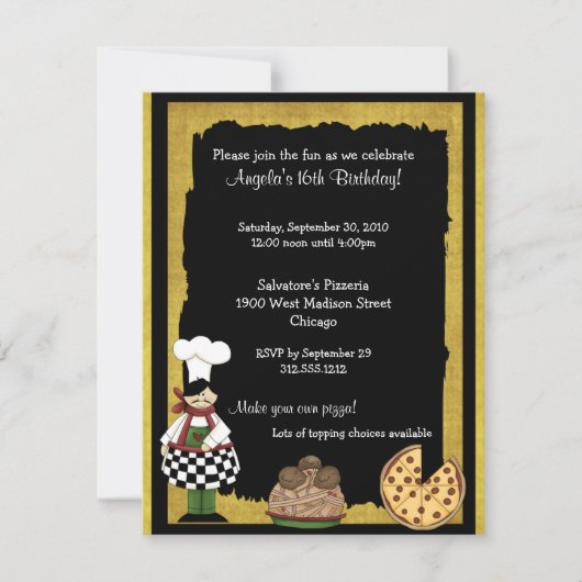 菓子16のピザのパーティの招待状 招待状 (正面)
