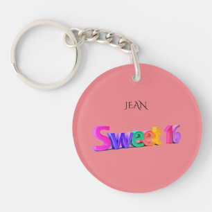 菓子16のピンクのアクリルのkeychain、名前入りな名前 キーホルダー
