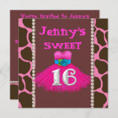 菓子16のピンクのバースデーパーティ招待状 招待状 (正面/裏面)