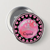 菓子16のプリンセスのティアラ愛ハート|のピンク 缶バッジ (正面&裏面)