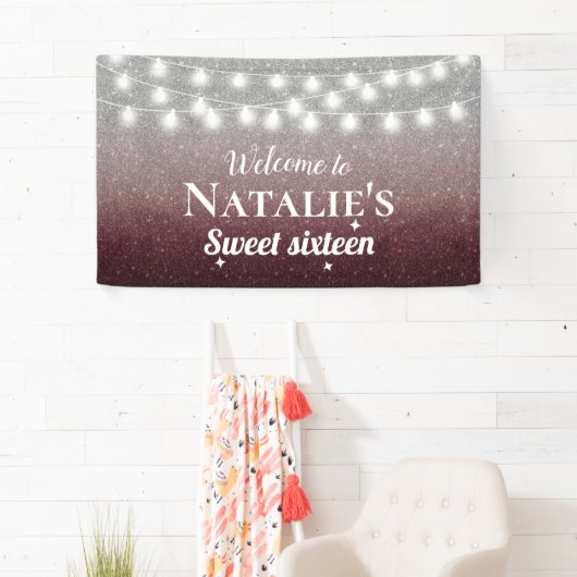 菓子16のモダンバーガンディの赤い及び銀製のグラデーション 横断幕 (インサイチュ)