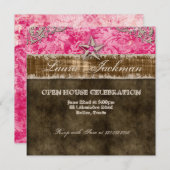 菓子16のヴィンテージの写真カード星のピンク 招待状 (正面/裏面)