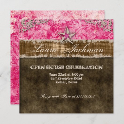 菓子16のヴィンテージの写真カード星のピンク 招待状 (正面/裏面)