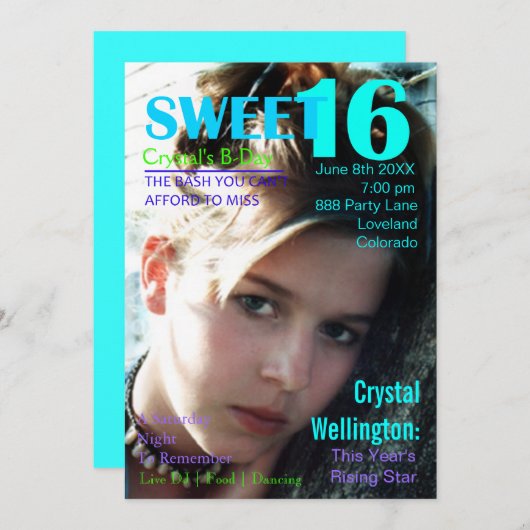 菓子16の上昇の星のティール(緑がかった色)の雑誌カバーの招待 招待状 (正面/裏面)