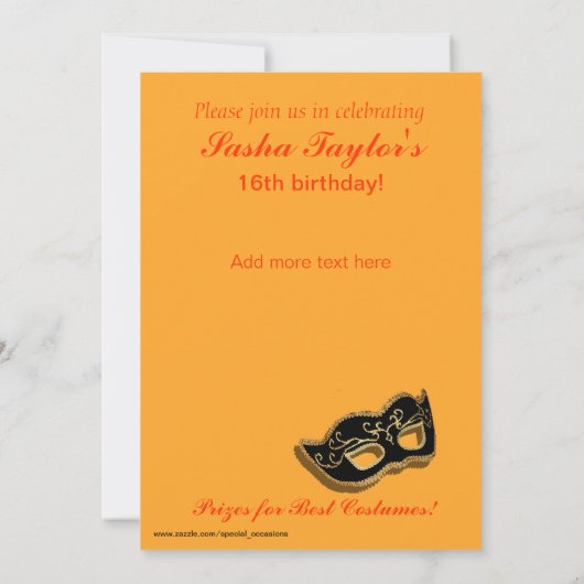 菓子16の仮面舞踏会衣裳のパーティー 招待状 (裏面)