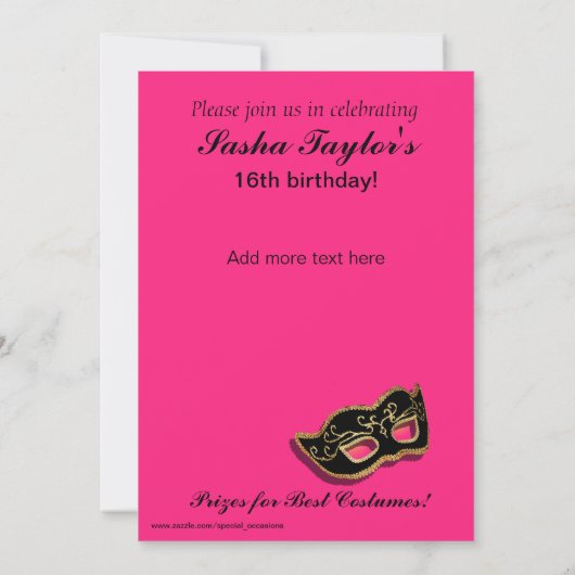 菓子16の仮面舞踏会衣裳のパーティー 招待状 (裏面)