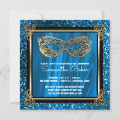 菓子16の仮面舞踏会|の青のSweet sixteenの誕生日 招待状 (正面)