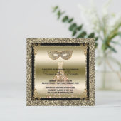 菓子16の仮面舞踏会|のSweet sixteenの黒の金ゴールド 招待状 (スタンド正面)