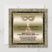 菓子16の仮面舞踏会|のSweet sixteenの黒の金ゴールド 招待状 (正面)