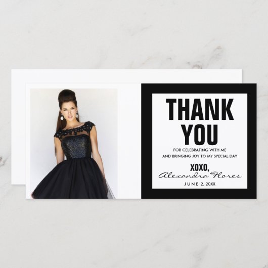 菓子16の写真カードモダンな黒い及び白ありがとう サンキューカード (正面/裏面)
