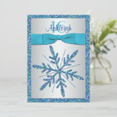 菓子16の招待の|印刷された弓|雪片-青 招待状 (スタンド正面)