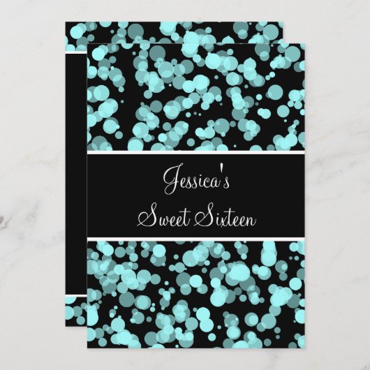 菓子16の淡い色のなティール（緑がかった色）の泡黒及び白 招待状 (正面/裏面)