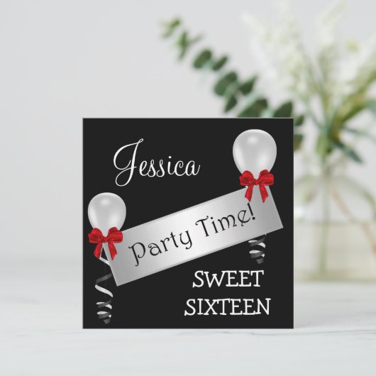 菓子16の白黒の銀製の赤は気球を曲げます 招待状 (スタンド正面)