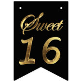 菓子16の第16誕生日記念日の黒および金ゴールド バンティングフラッグ (第2の旗)