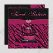 菓子16の粋なピンクのケーキ及びシマウマは縞で飾ります 招待状 (正面/裏面)