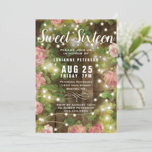 菓子16の素朴な花のひもライト誕生会 招待状 (スタンド正面)