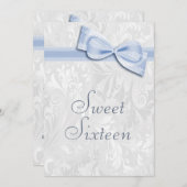 菓子16の誕生会のダマスク織およびフェイクな弓 招待状 (正面/裏面)