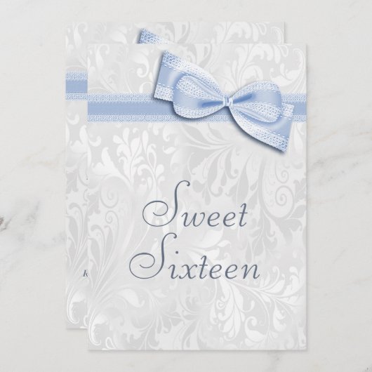 菓子16の誕生会のダマスク織およびフェイクな弓 招待状 (正面/裏面)