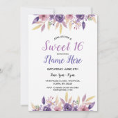 菓子16の誕生会のラベンダーによっては花柄が開花します 招待状 (正面)