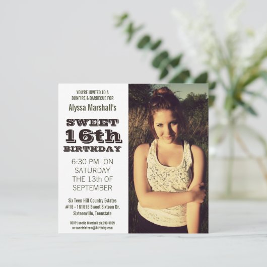 菓子16の誕生会の屋外のポートレートの写真 招待状 (スタンド正面)