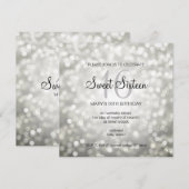 菓子16の誕生会の銀のグリッターライト 招待状 (正面/裏面)