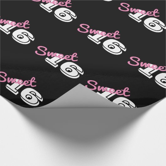 菓子16の誕生日のピンクの白黒 ラッピングペーパー (角)