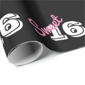 菓子16の誕生日のピンクの白黒 ラッピングペーパー (ロールコーナー)