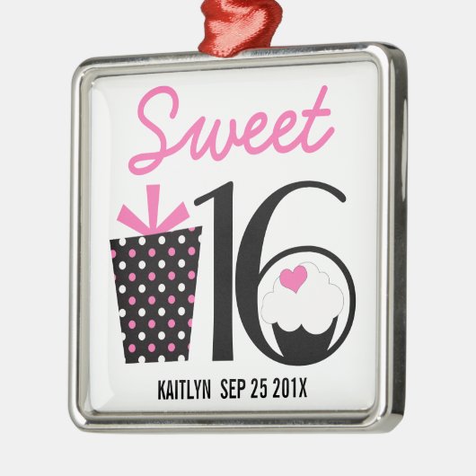 菓子16の誕生日の名前入りな記念品 メタルオーナメント (左)