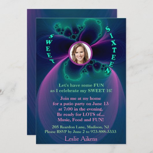 菓子16の誕生日の歓喜のパーティの招待状 招待状 (正面/裏面)