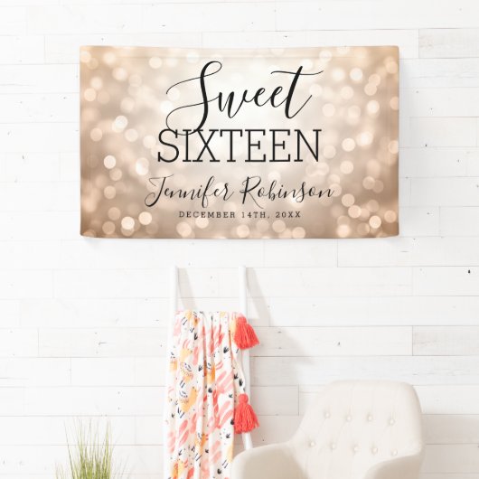 菓子16の誕生日の歓迎されたばら色の金ゴールドのグリッターライト 横断幕 (インサイチュ)